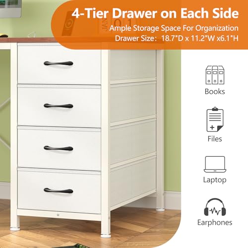 50 Inch Computer Desk with 8 Drawers for Home Office, Bedroom, Living Room - color: Brown and White, size: 18.9"D x 50.4"W x 29.3"H