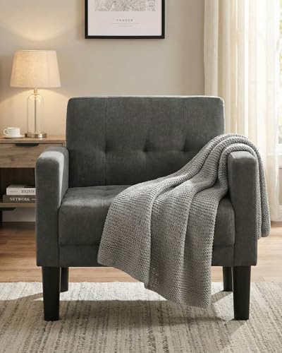 TYBOATLE Dark Grey Accent Chair, Tufted Reading Armchair for Living Room - color: Dark Grey, size: 30.9inch-1