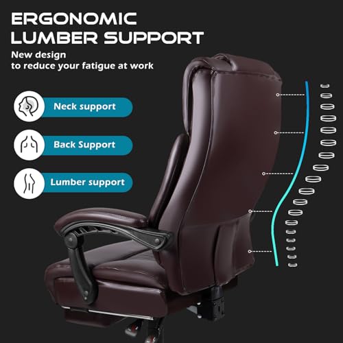 OFIKA Office Chair,Executive Heavy Duty Office Chair with Foot Rest Ergonomic High Back Computer Gaming Chairs Home Office 400lbs,Big and Tall with Lumbar Support (BRW) - color: Foot Rest-brown