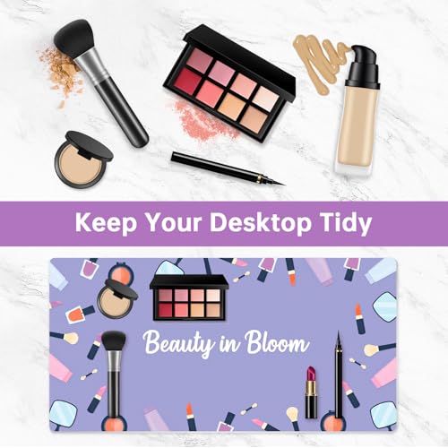 Dual-Sided Waterproof Synthetic Leather Makeup Mat for Desk, Makeup Station, Crafts, Multi-Use Scratch & Stain Resistant Surface Protector Pad for Vanity, Desktop, Craft Table (Purple Cartoon) - color: Purple Cartoon