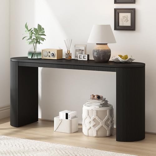 59" Curved Console Table Entryway Table Sofa Table Behind The Couch for Foyer Entry Way Entrance Living Room Hallway (Black) - color: 59"-black
