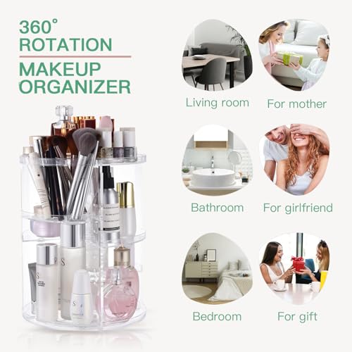 seinlife 360 Rotating Makeup Organizer,DIY Adjustable Spinning Holder,Foldable Cosmetic Storage Display box,Large Capacity Make up Caddy Shelf,Fits Countertop Vanity and Bathroom (CLEAR) - color: CLEAR