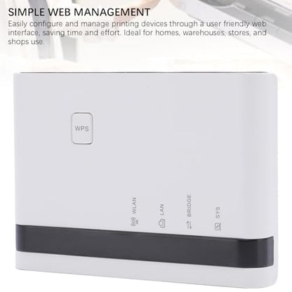 Wireless Print Server with 4 USB Sharing, Multi Mode (Wired / 2.4G WiFi/Standalone), Easy Setup, 100Mbps LAN, Plug and Play for & (White)