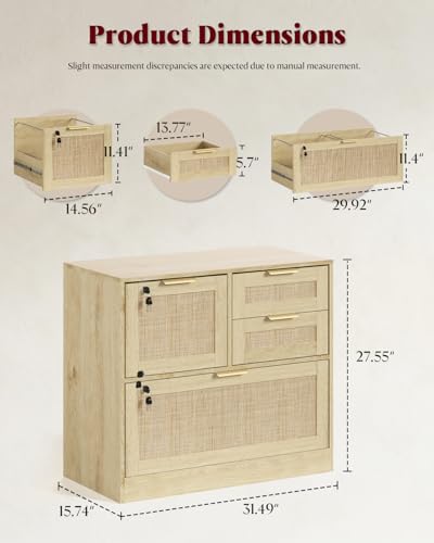 HOPUBUY 4 Drawer File Cabinet with Lock, Printer Stand Lateral - color: Natural, size: 15.74″Dx31.49″WX27.55″H