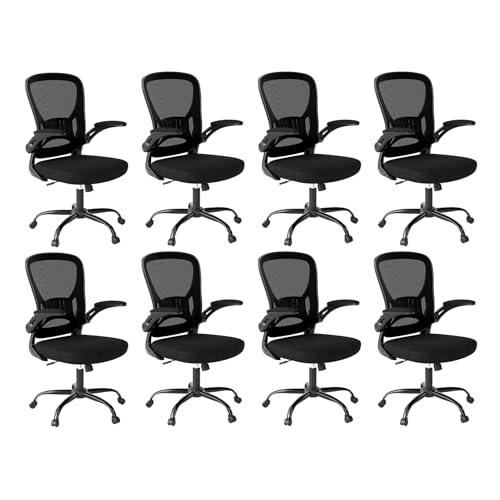 Youhauchair Office Chair Set of 8, Ergonomic Home Office Desk Chairs with Flip-up Arms and Lumbar Support, Height Adjustable, Black - color: Black, size: Set of 8