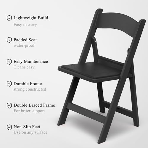 Nazhura Garden and Patio Folding Chair for Events and Wedding, Lightweight with Padded Seat, Water-Proof, Double Braced Frame, Non-Slip Feet, 350LB Capacity - color: Black