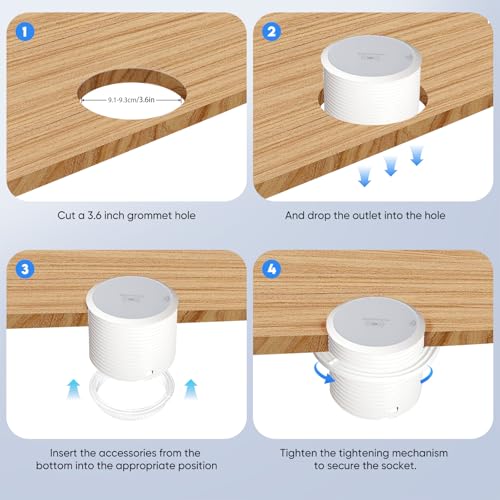 Desk Power Strip with 15W Wireless Charger, PD 20W USB-A, QC 3.0 USB-C Fast Charging Embedded Power Outlet, Recessed Power Outlet with AC outlets and 6FT Cord - color: white