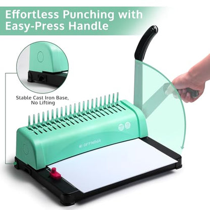 OFFNOVA Binding Machine, 21-Hole 450 Sheets Paper Comb Punch Binder Machine for Letter Size / A4 / A5 Paper, Easy to Punch Handle, Adjustable Margin - style: Gen2