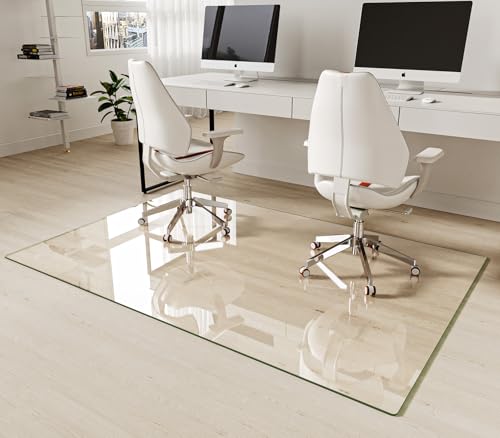 Koonmi Tempered Glass Chair Mat 72"x48" - Premium Office Chair Mat for Hardwood Floors & Low-Pile Carpet with 4 Non-Slip Pads - Thick Scratch-Resistant Surface - size: 72*48
