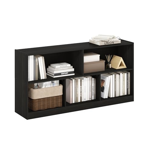 Furinno DALY Book Shelf, 5-Cube Bookshelf, Horizontal Cube Storage Organizer Bookcase, 10.9 x 47.2 x 23.6, for Living Room, Bedroom, Home Office, Espresso - color: Espresso, size: Standard, 5-Cube