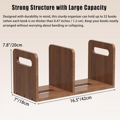 100% Solid Wood Adjustable Desktop Bookshelf With Movable Divider, Retro Tabletop Bookshelf With Convenient Handle Design for Living Room, Home, Office, Perfect for Magazines, Books, Files (Brown) - color: Brown