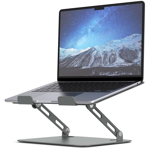SOUNDANCE Laptop Stand for Desk with Stable Heavy Base, Adjustable Height Multi-Angle, Ergonomic Metal Riser Holder, Foldable Mount Elevator, Compatible with 10 to 15.6 Inches PC Computer, Grey - color: C-Grey