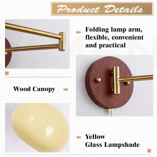 KCO Lighting Modern Brass Glass Globe Swing Arm Pull Chain Wall Sconce - color: 18cm Yellow