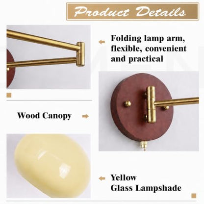 KCO Lighting Modern Brass Glass Globe Swing Arm Pull Chain Wall Sconce - color: 18cm Yellow