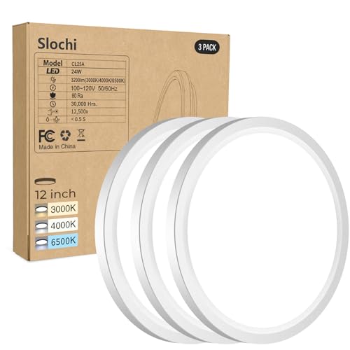 3 Pack Flush Mount Ceiling Light Fixtures - 3000K-4000K-6500K & 100W Equivalent Flat led Lights for Room Ceiling,12 Inch Ultra Thin Round White Ceiling Lights for Living Room,Bedroom,Kitchen,Bathroom - color: White, size: 12Inch-3Pack
