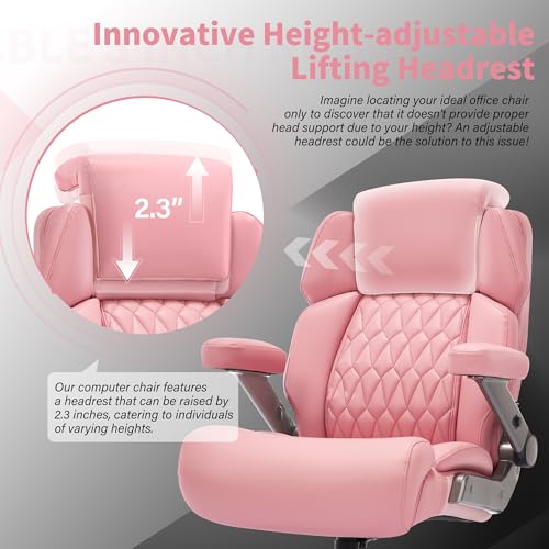 Big and Tall Office Chair 700lbs, Ergonomic High Back Computer Desk Chair | Adjustable Headrest&Lumbar Support, 3D Flip Arms, Large Wheels, Heavy Duty Metal Base, Thick Padded Wide Seat Executive Chair - color: Pink