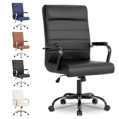 Office Desk Chair,Modern Conference Room Chairs,High Back Ergonomic Home ofiice Chair,Adjustable Height Swivel Executive Computer Chair with Padded Seat and Armrest (Pure Black) - color: Pure Black