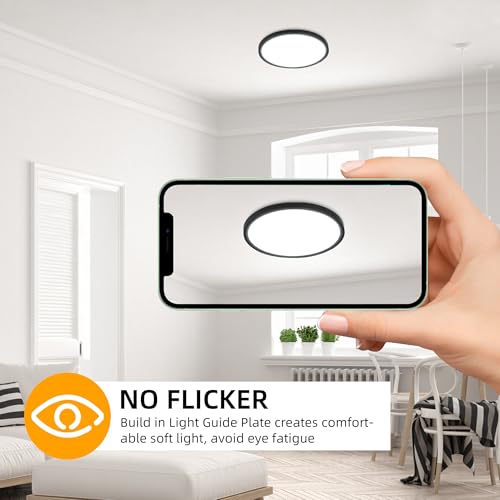 Hlite 9 Inch LED Flush Mount Ceiling Light,1800LM,4PacK,3CCT | 18W 3000K/4000K/5000K Selectable,Super Slim,Low Profile Round Ceiling Light Fixtures for Kitchen Bedroom Hallway,Black - color: Black, size: 9 inch-4