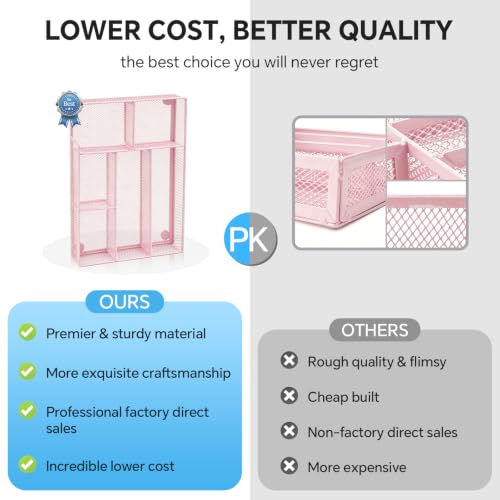 Desk Drawer Organizer, Office Drawer Divider Organizer Tray with 6 Compartments, Metal Mesh Desktop Organization and Accessories for Stationery Makeup Kitchen Toolroom School ＆Office (Large-Pink) - size: Large-Pink