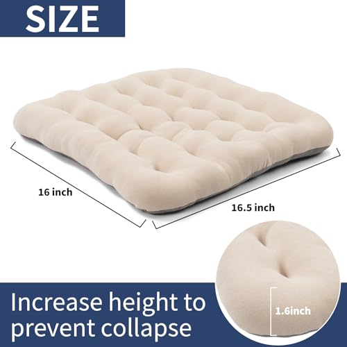 BUYUE Good Support Office Chair Cushion Padded, Soft Velvet Comfortable Non-Slip Seat Cushion for Computer Desk Kitchen Chair (1 Count, Beige) - color: Beige