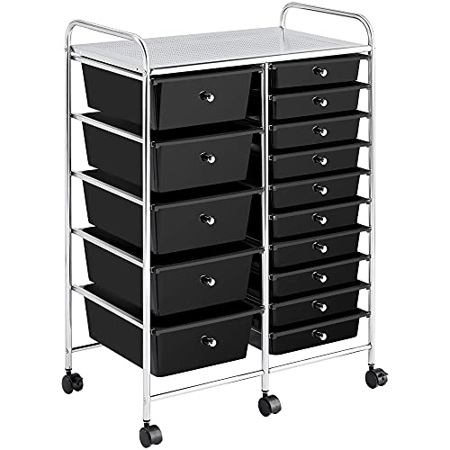 Yaheetech 15-Drawer Rolling Storage Cart on Wheels, Craft Organizer, Black - color: Black, style: 15 Drawers