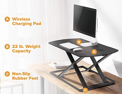 Bostitch Office Sit Stand Desk Converter, Height Adjustable Workstation Riser, Includes Wireless Charging Pad, Black (STND-3122BK) - style: Sit-Stand