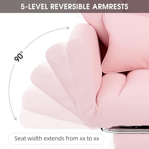 Cross Legged Office Chair with Foot Rest, Flip Armrest | Big and Tall, Criss Cross Gaming Chair, 155°Reclining Computer Chair, 360°Swivel Desk Chair for Home Office - color: Pink