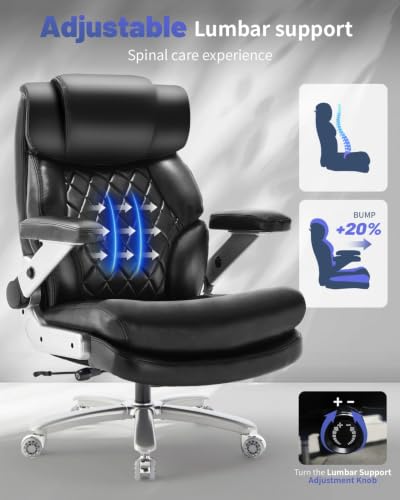 800LBS Big and Tall Office Chair for Heavy People, Heavy Duty Executive Chair with High Back, Extra Wide Seat and Adjustable Lumbar, Large Computer Desk Chair Comfortable for Home Office - color: Black-1