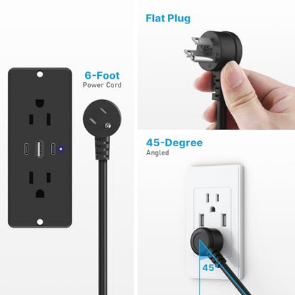 CCCEI Recessed Power Strip with Outlet and USB C Ports, Furniture Flush Mount Power Strip, Small Desk Hidden Outlet for Conference Table, Nightstand, Black, 10FT. - size: 10FT, style: 20W_USB-C