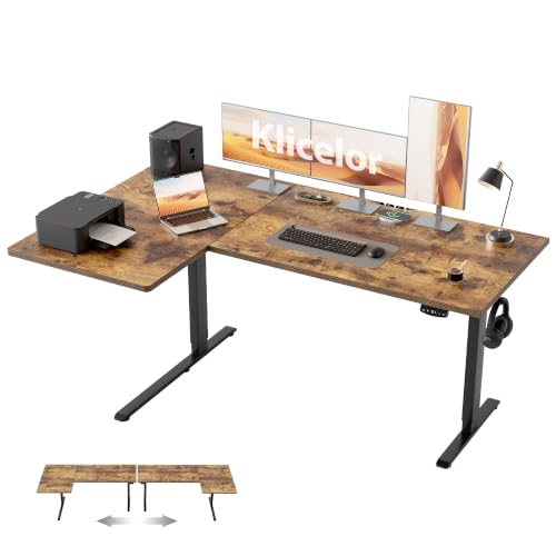 Klicelor L Shaped Standing Desk, 59 Inch Electric Height Adjustable Desk with Memory Preset, Reversible Sit Stand Up Computer Workstation for Home Office, Splice Board, Rustic Brown - color: Rustic Brown, size: 59 x 35 Inch