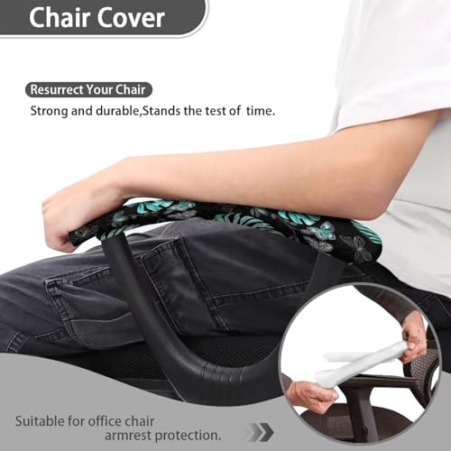 Office Chair-Arm Covers Set of 2, Monstera Leaves Print Office Chair Armrest Covers with Elastic Band, Butterfly Print Stretchy Computer Chair Armrest Covers - color: Monstera Leaves Butterfly - Green and Black
