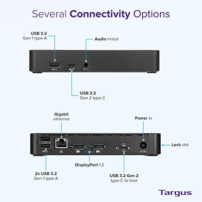 Targus Dual Monitor Universal USB-C DV4K DP Docking Station with 65W Power - Broad Compatibility with a Range of Hosts, Devices, Peripherals, Laptops, and Operating Systems (DOCK315USZ)