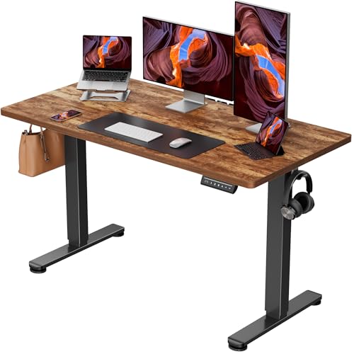 ErGear Height Adjustable Electric Standing Desk, 48 x 24 Inches Sit Stand up Desk, Memory Computer Home Office Desk, Vintage Brown - color: Vintage Brown, size: 48 X 24 Inches
