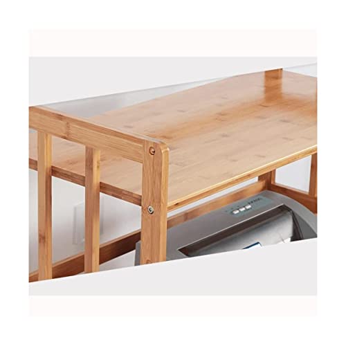 Free Standing 2 Tier Mobile Printer Stand with Lockable Rolling Wheels Wood Machine Storage Cart for Office and Home