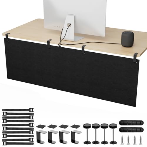 No Drill Under Desk Cable Management Privacy Panel,47.2" Felt Modesty Panel