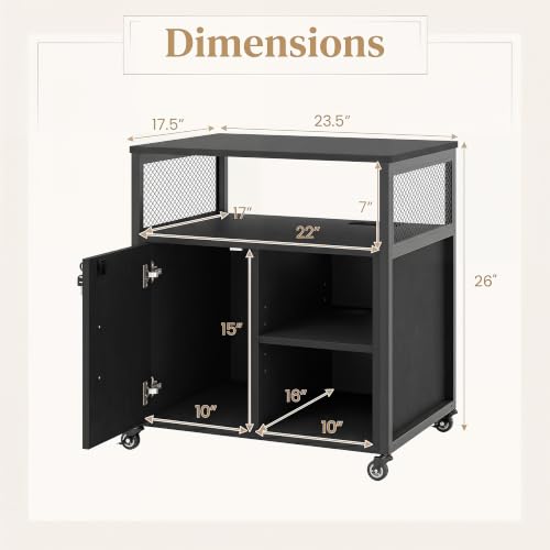 Rolling File Cabinet, Printer Stand with Charging Station (Black) | Mobile Lateral Filing Cabinet | Adjustable Shelf & Metal Frame | Lockable Wheels | For Home Office & Small Space - color: Black