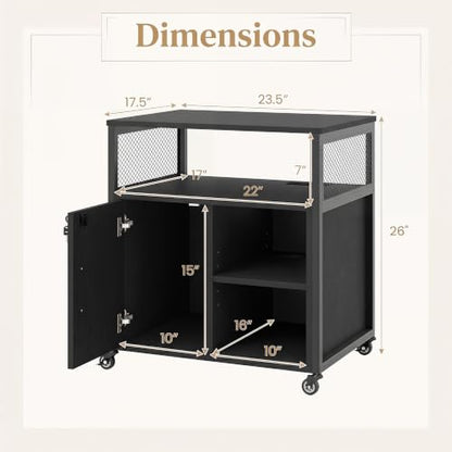 Rolling File Cabinet, Printer Stand with Charging Station (Black) | Mobile Lateral Filing Cabinet | Adjustable Shelf & Metal Frame | Lockable Wheels | For Home Office & Small Space - color: Black