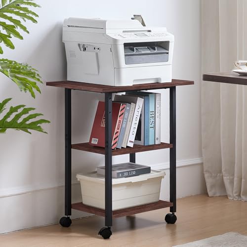 Lerliuo 3-Tier Printer Stand, Industrial Rolling Printer Table with Storage - color: Walnut, size: 3-Tier