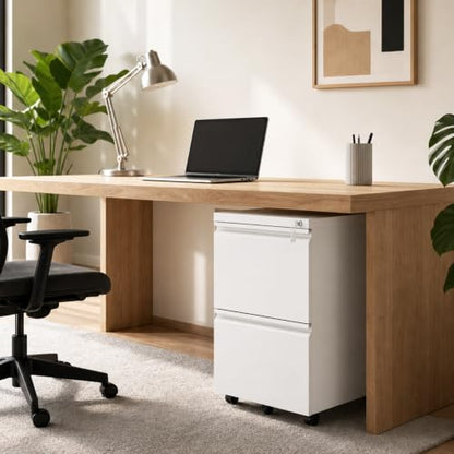 SAWJEC 2 Drawer Rolling File Cabinet Fully Assembled, White | Fully Assembled, Metal Under Desk Filing Cabinet with Lock & Wheels, 17"D x 15"W x 26"H, Letter/Legal/A4, for Home Office - color: White, size: 26"H x 15"W x 17"D