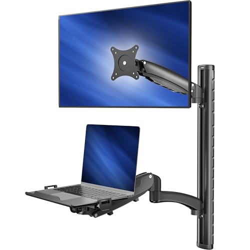 VIVO Sit-Stand Wall Mount Counterbalance Height Adjustable Monitor and Laptop Workstation for Screens up to 27 inches, STAND-SIT1L