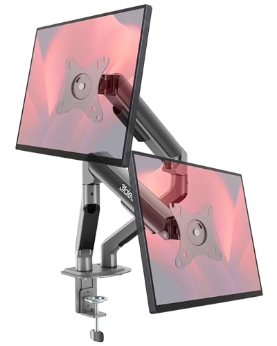 3IDEE FlexiLite Dual Monitor Arm Desk Mount for 17-32" Screens, Holds up to 20 lbs per Monitor, Slim Aluminium Design, Fully Adjustable, Quick Box to Desk Setup, Clamp/Grommet Base, VESA 75/100 - size: 2 Monitore