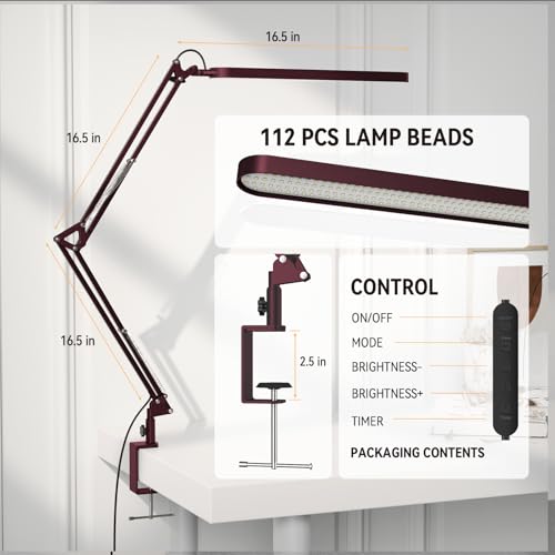 SKYLEO Desk Lamp - LED Desk Light - 5 Color Modes X 11 Brightness Levels - Adjustable Swing Arm - Timmer & Memory Function - 12W Lamp for Desk - Red - style: Red swing arm