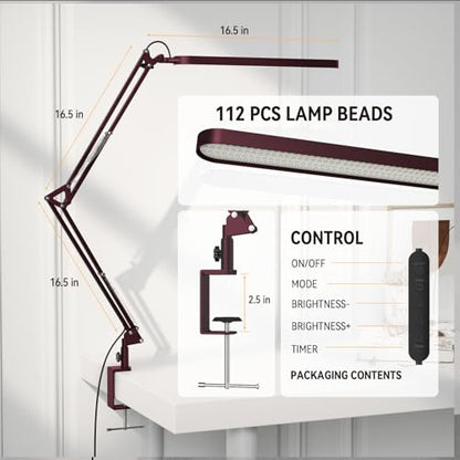 SKYLEO Desk Lamp - LED Desk Light - 5 Color Modes X 11 Brightness Levels - Adjustable Swing Arm - Timmer & Memory Function - 12W Lamp for Desk - Red - style: Red swing arm
