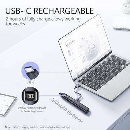 N21 Bluetooth Presentation Clicker for PowerPoint with Retractable Pointer | ①Laser Pointer②Telescopic touch pen③Countdown timer, vibration alert ④Customizable Button ⑤Rechargeable;battery level display - color: Black - Red Pointer
