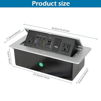 Table Pop Up Outlet, Desktop Pop Up Socket Center Countertop Socket Multimedia Strip Socket Connection Box Countertop with USB 3.0/2×AC/2×HDMI/USB-A/USB-C/LAN for Conference Desk Office(Silver-3) - style: Silver-3