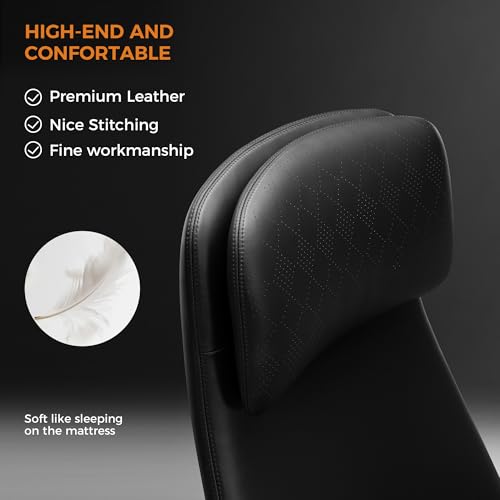 TOMU Executive Office Chair with Foot Rest, Top Grain Genuine Leather Office Chair, Ergonomic High Back Design. Real Leather, Wheels, Alumium Base. Padded Armrest, Luxury and Comfy (Black) - color: Black