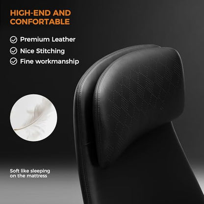 TOMU Executive Office Chair with Foot Rest, Top Grain Genuine Leather Office Chair, Ergonomic High Back Design. Real Leather, Wheels, Alumium Base. Padded Armrest, Luxury and Comfy (Black) - color: Black