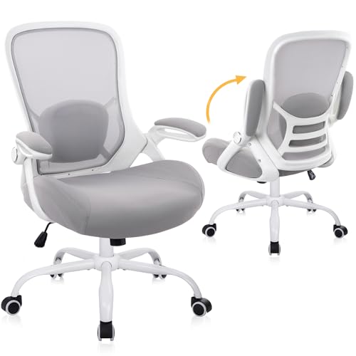 HYLONE 400lbs Heavy Duty Office Chair, Computer Desk Chair Grey | Office and Home, 5" Thickened Seat, Ergonomic with Adjustable Armrests, Mesh Executive Chair - color: White & Grey