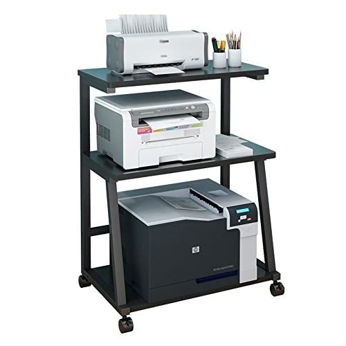 Printer Stand, 3 Tier Rolling Cart with Wheels, Multi-Purpose Organizer for Home Office, Ideal for Printers, Scanners, and Fax Machines - color: Black, size: 52.6x38x75cm
