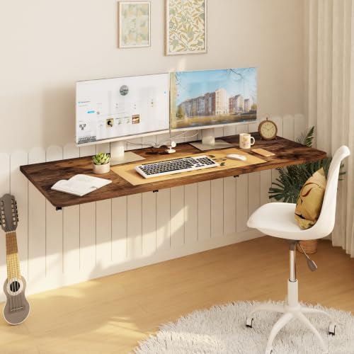 IAE Wall Mount Folding Desk,Floating Computer Desk for Small Spaces,Rustic | 48x22in engineered wood desktop with metal brackets, folds flat to save space in home office, apartment and laundry room - color: Rustic, size: 48"*22"